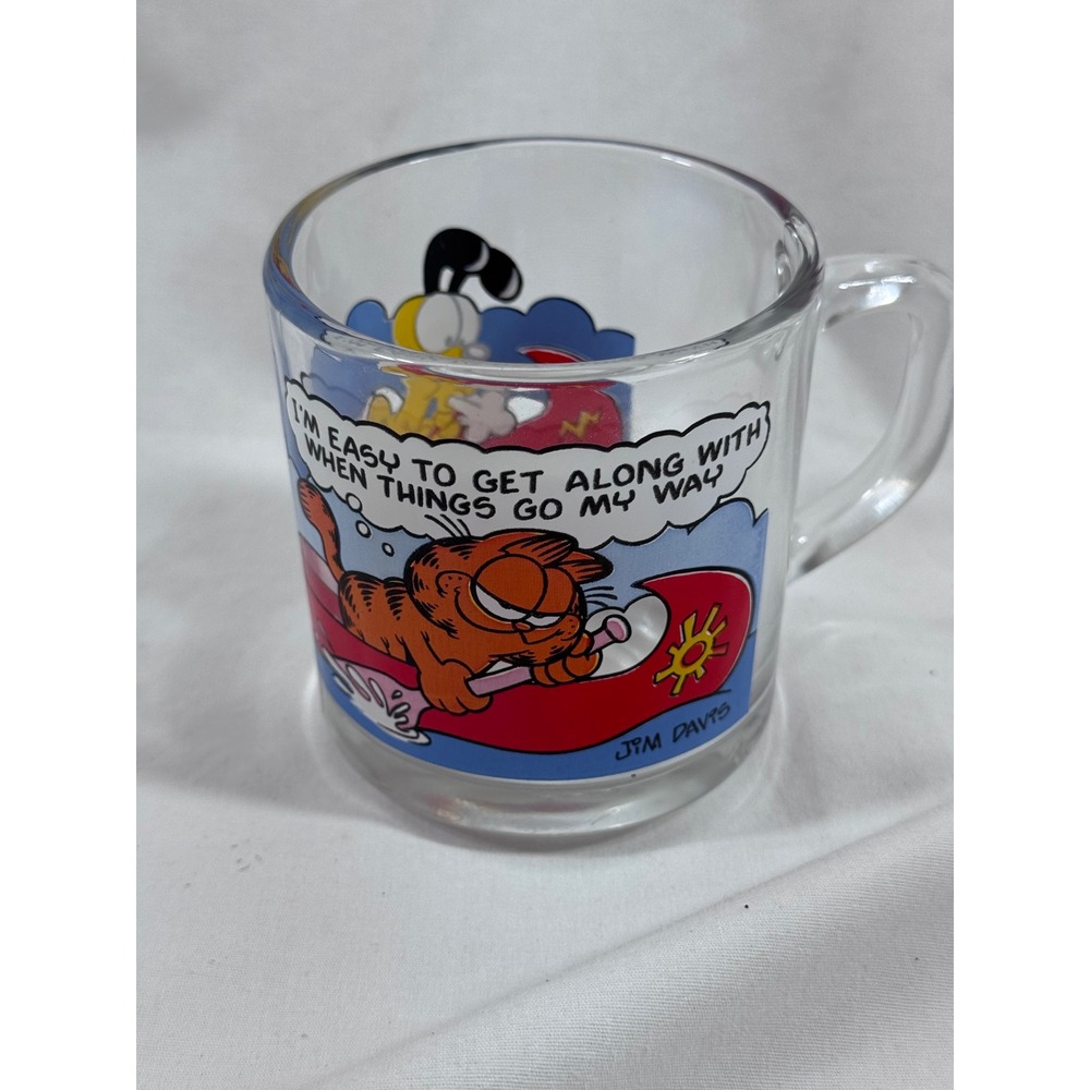 Vintage 1978 McDonald's Garfield Odie Glass Mug Jim Davis Canoe Made in USA